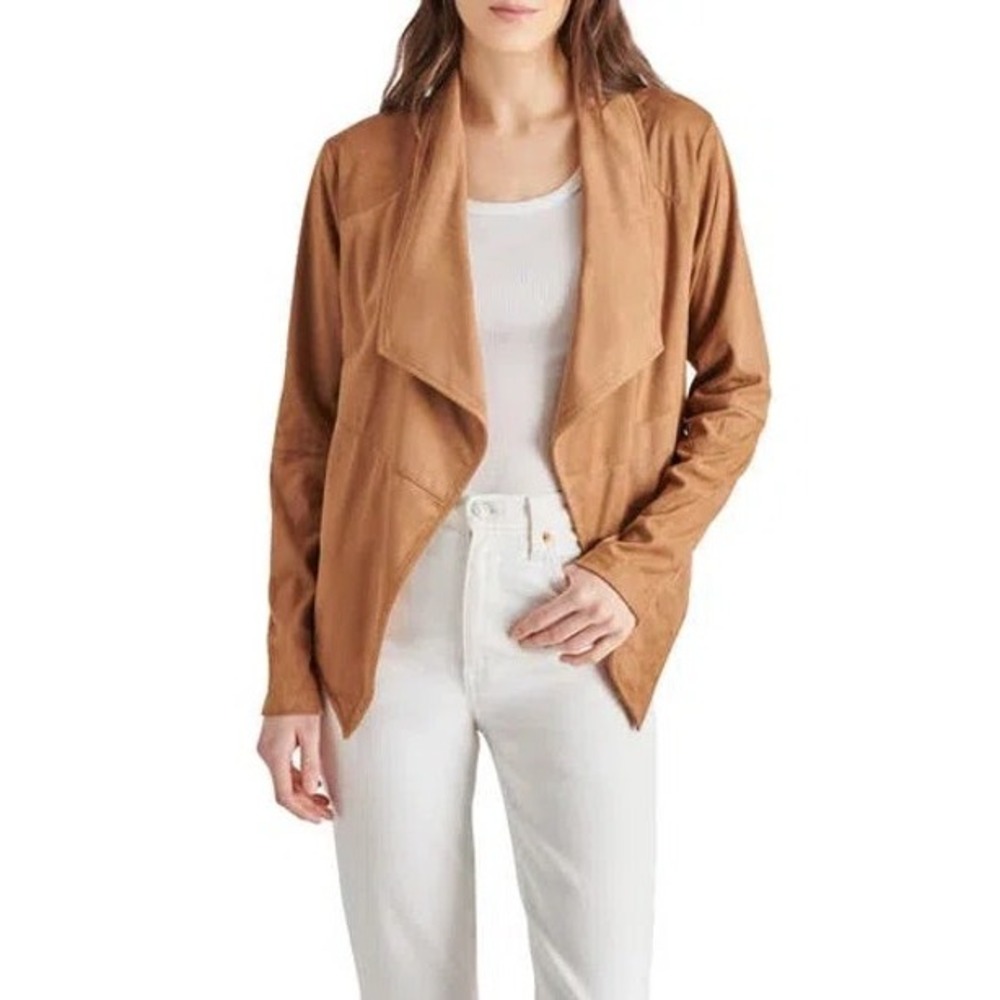 BB Dakota by Steve Madden Tan Brown Draped Open Front Soft Faux Suede Jacket M